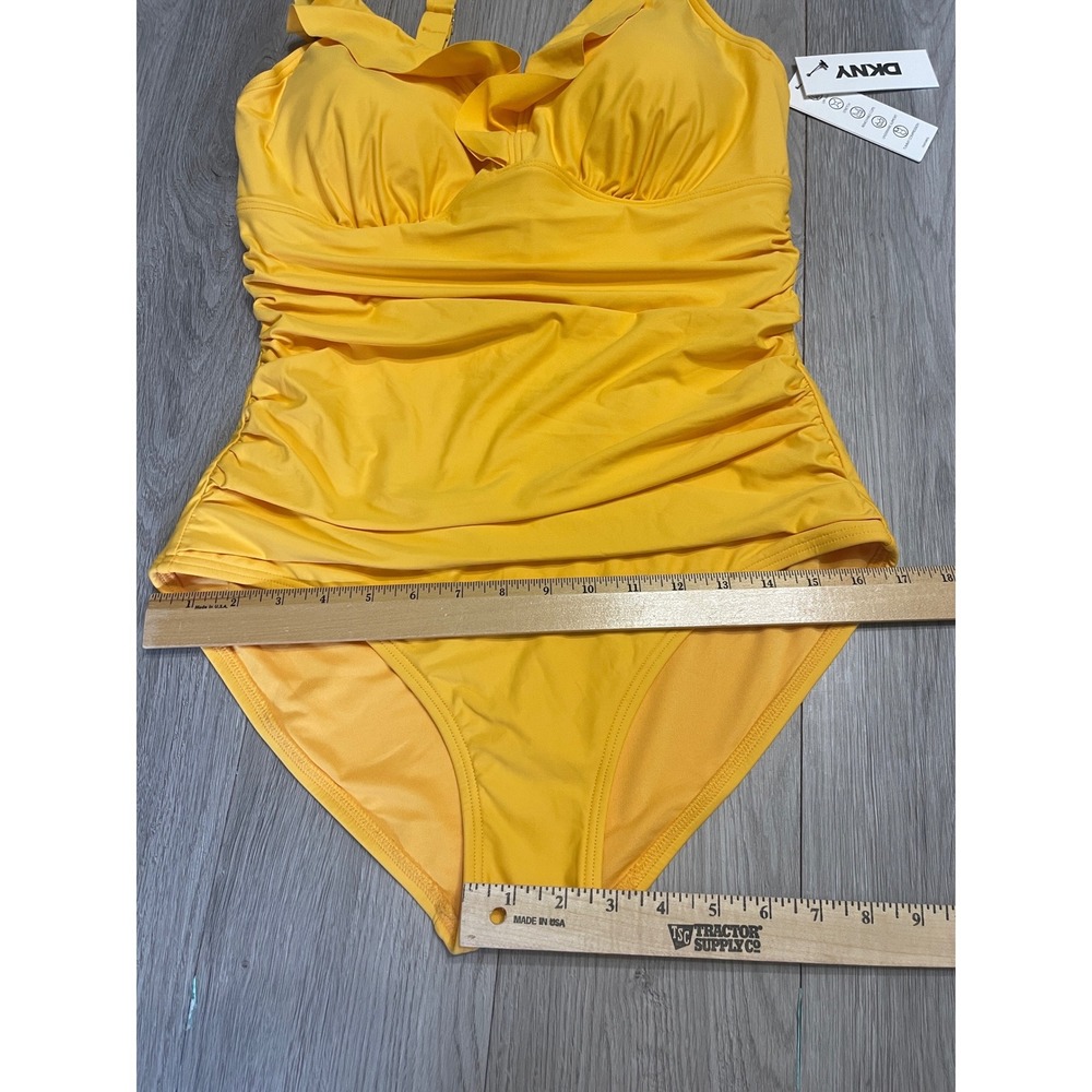 DKNY Ruffle Plunge One-Piece Swimsuit Yellow - Picture 8 of 13